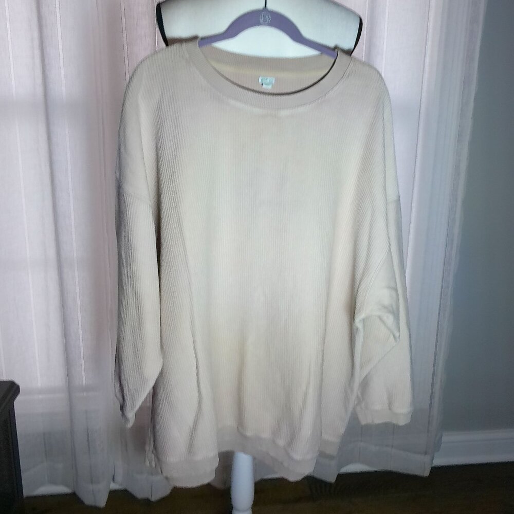 AERIE Sweatshirt 100% Cotton Oversized Ribbed Knit Cream XL